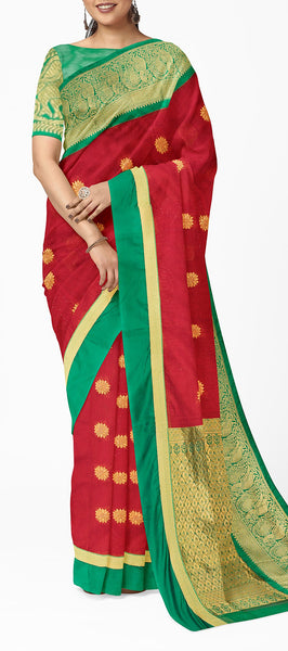 Red Semi Benarasi Saree