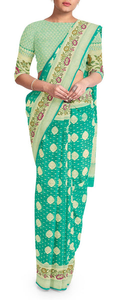 Turquoise Blue Organza Saree