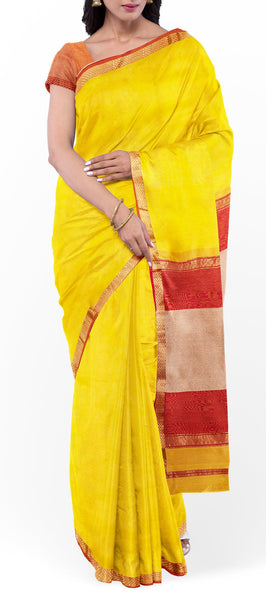 Yellow Maheshwari Silk Cotton Saree