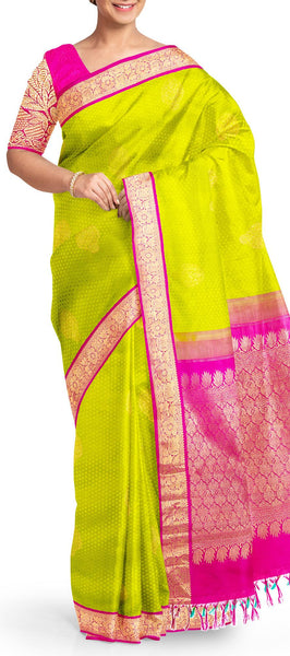 Parrot Green Handloom Kanchipuram Silk Saree