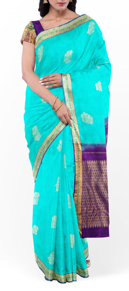 Turquoise Blue Handloom Kanchipuram Silk Saree