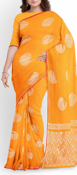 Orange Semi Silk Cotton Saree