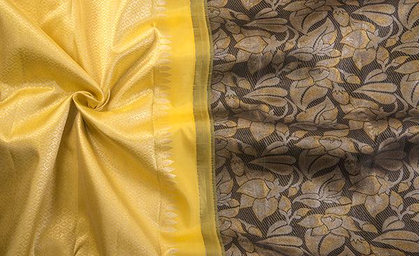 Yellow & Black Pure Kanchipuram Handloom Silk Saree
